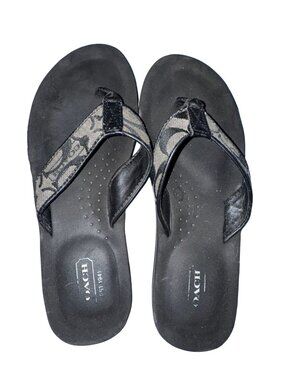 Coach Womens Jolie Sandals Size 5.5B Black Monogram Canvas & Leather Flip Flops